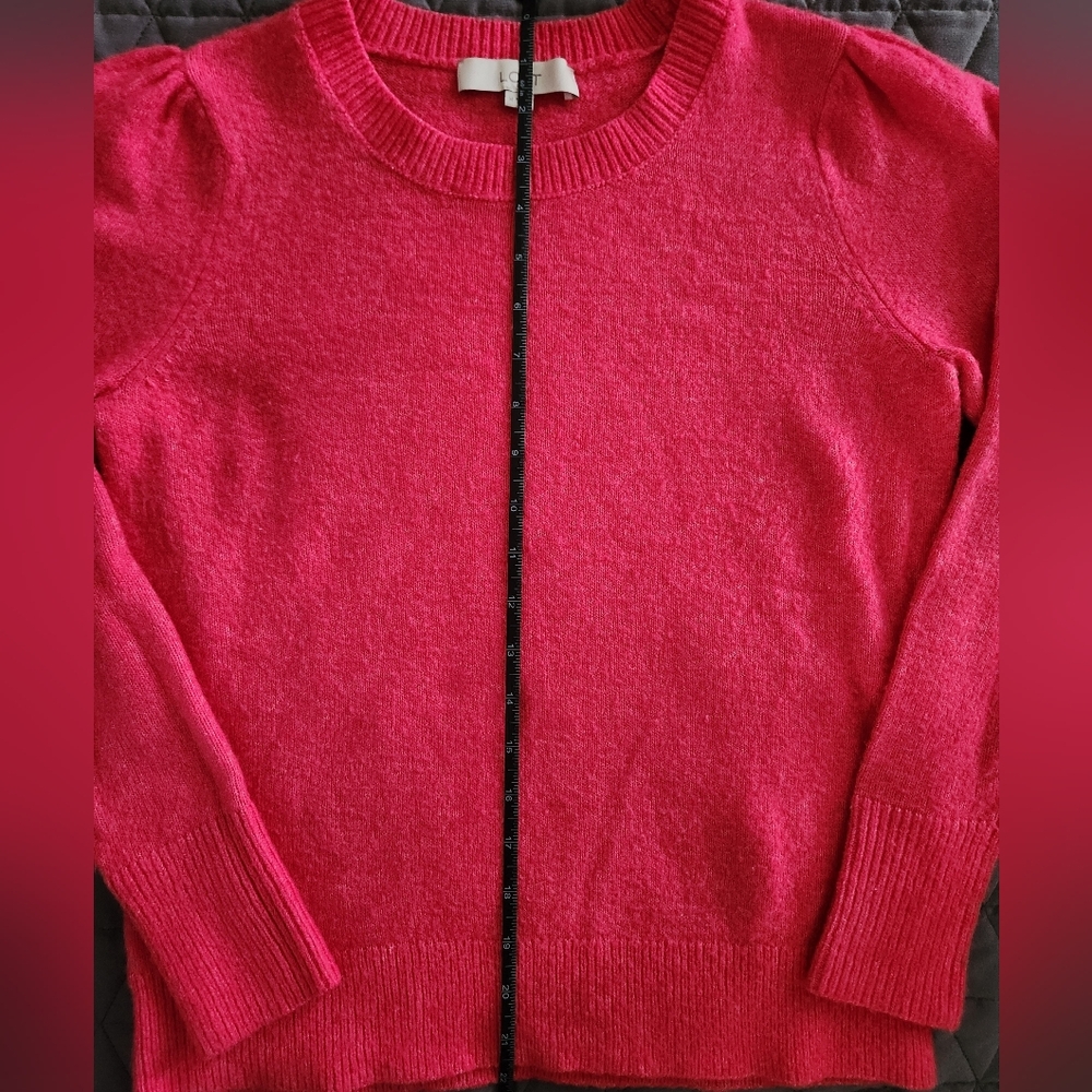 LOFT Crew Neck Puff Shoulder Sweater- Hot Pink- Size Medium - Picture 5 of 6